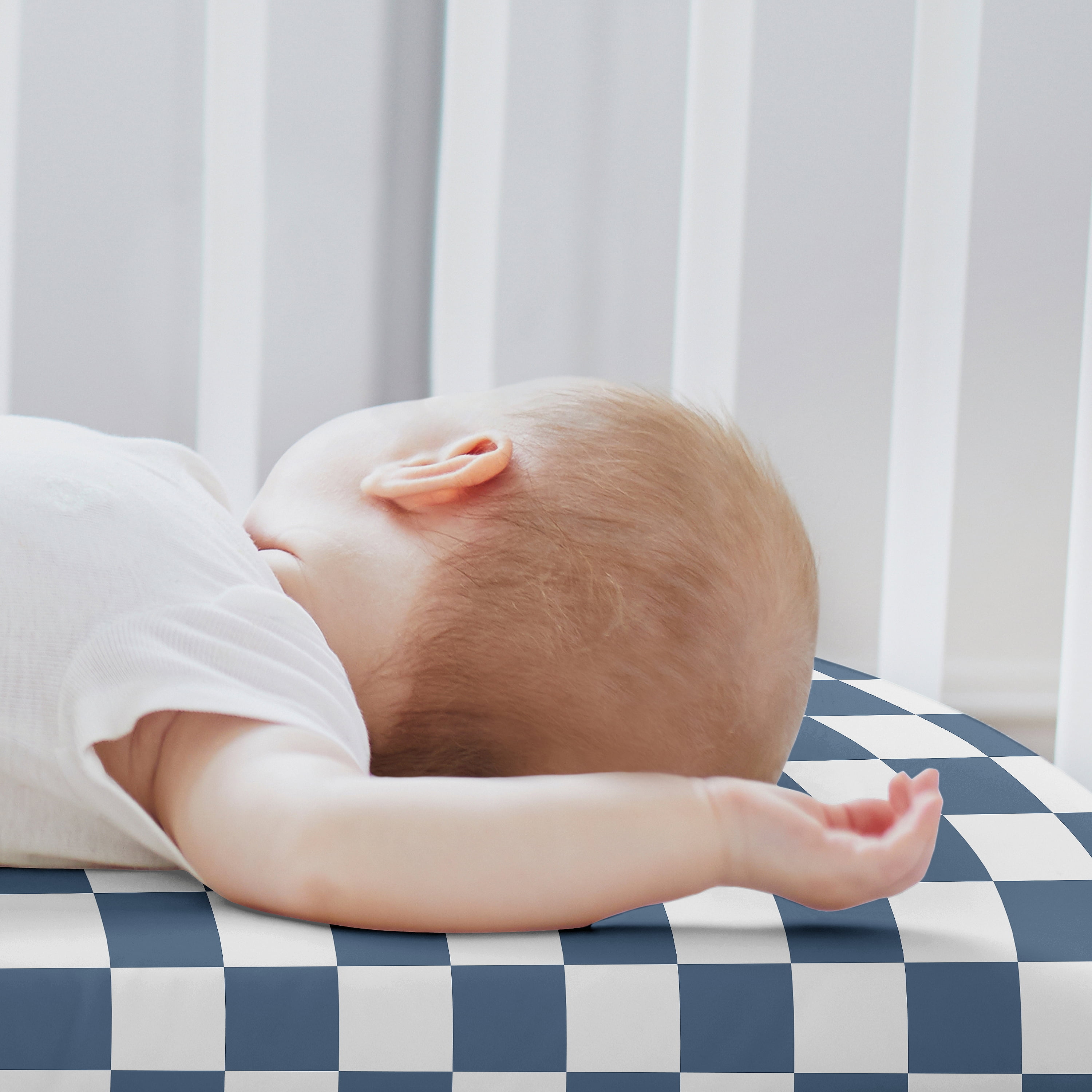 Sweet Jojo Designs Blue Gingham Checkered Plaid Boy Baby Bassinet Fitted Sheets Set 2 Piece