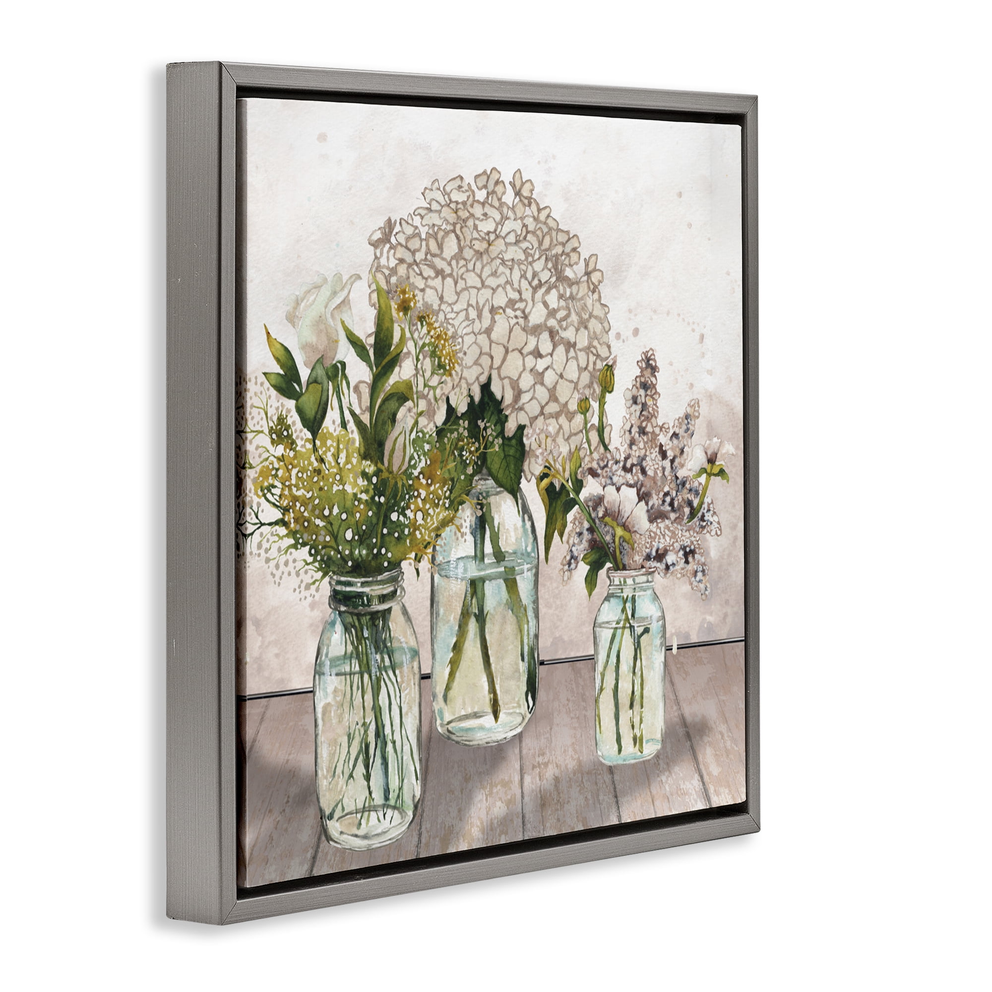 Stupell Industries Jars Of Wildflowers Gray Framed Floater Canvas Wall Art, design by Elizabeth Medley