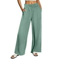 thumbnail image 2 of absuyy Summer Pants for Women 2025 High Waisted Palazzo Pants Wide Leg Cotton Linen Blend Trousers with Pockets Green L, 2 of 9