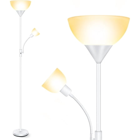 Floor Lamps for Living Room White, Standing Lamp, Torchiere Floor Lamps with Adjustable Reading Light, 71" Tall Pole Lamps, 3 Way Switch, Torch Corner Floor Lamp for Bedroom/Office(E26 Base, No Bulb)