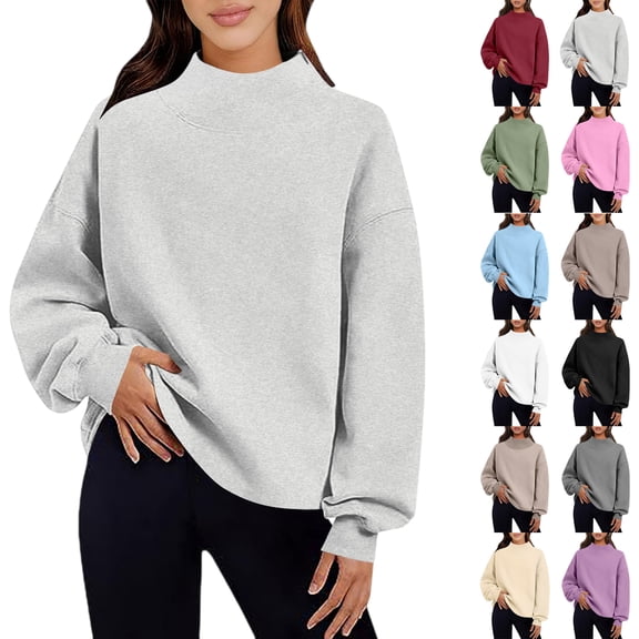 Women's Oversized Sweatshirt Pullover Tops Loose Solid Color Long Sleeve Casual Zipper Tops Blouse With Pocket Sweatshirt Jackets