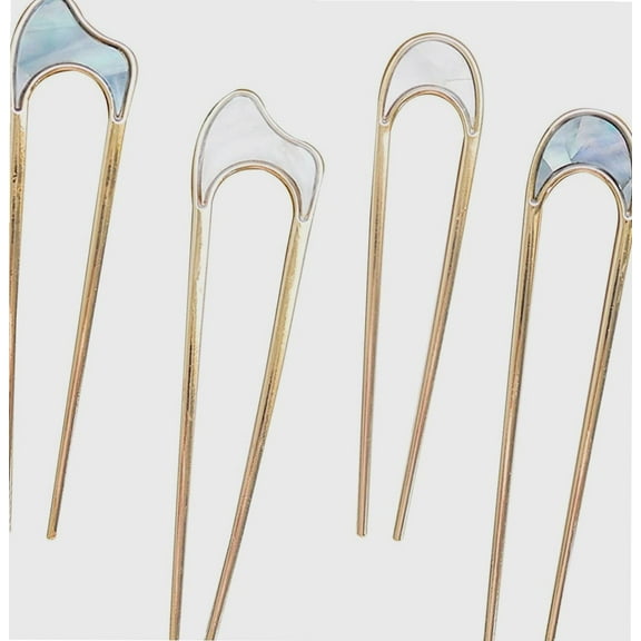 4Pcs Metal U Shaped Hair Pins for Women, Vintage Hair Fork, French Hair Sticks Shell Alloy Hairpin, 2 Prong Updo Chignon Hair Pin for Thick Long Curly Hairstyle Accessories, Dark & Light