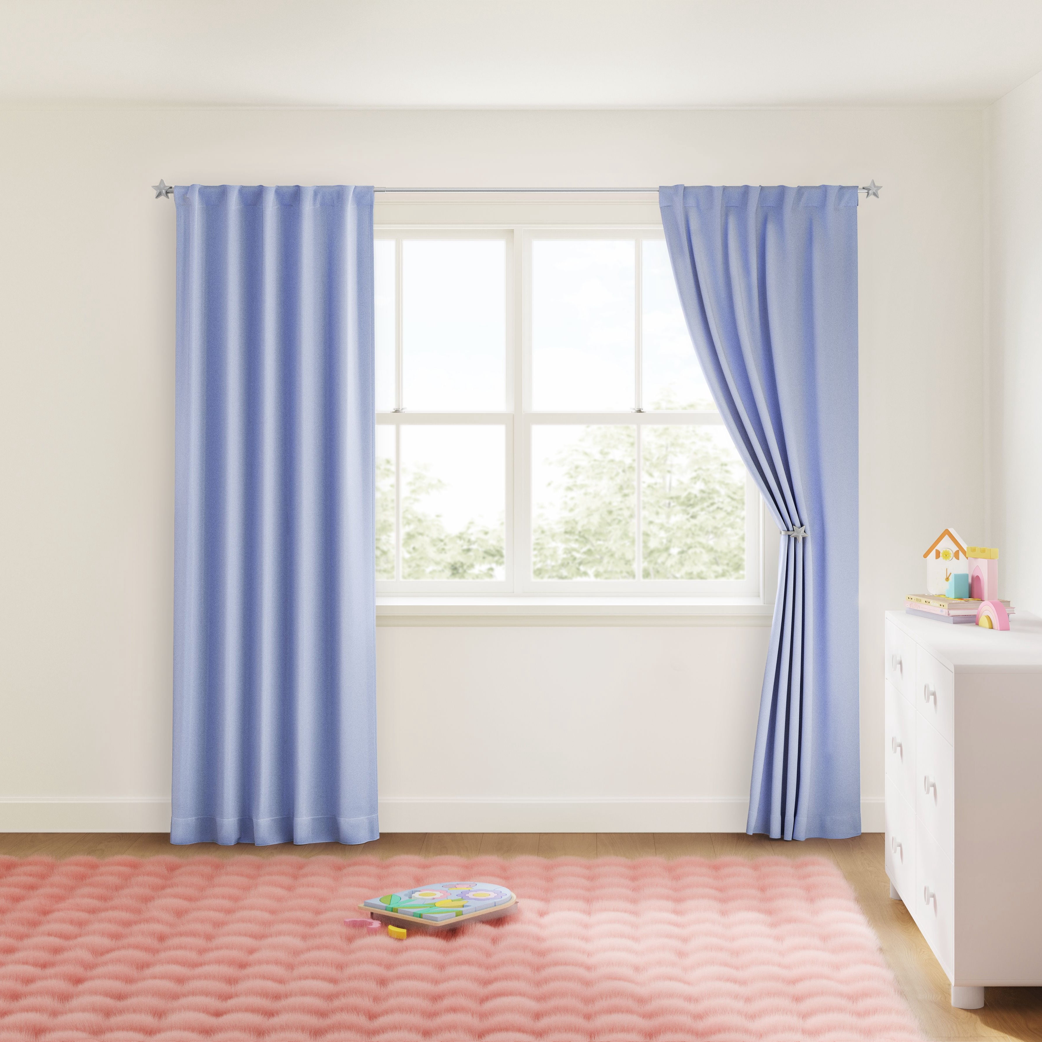 Mainstays Kids Spring Periwinkle Light Purple Solid Blackout Rod Pocket with Back Tabs Curtain Panel Pair, Set of 2, 30" W x 95" L