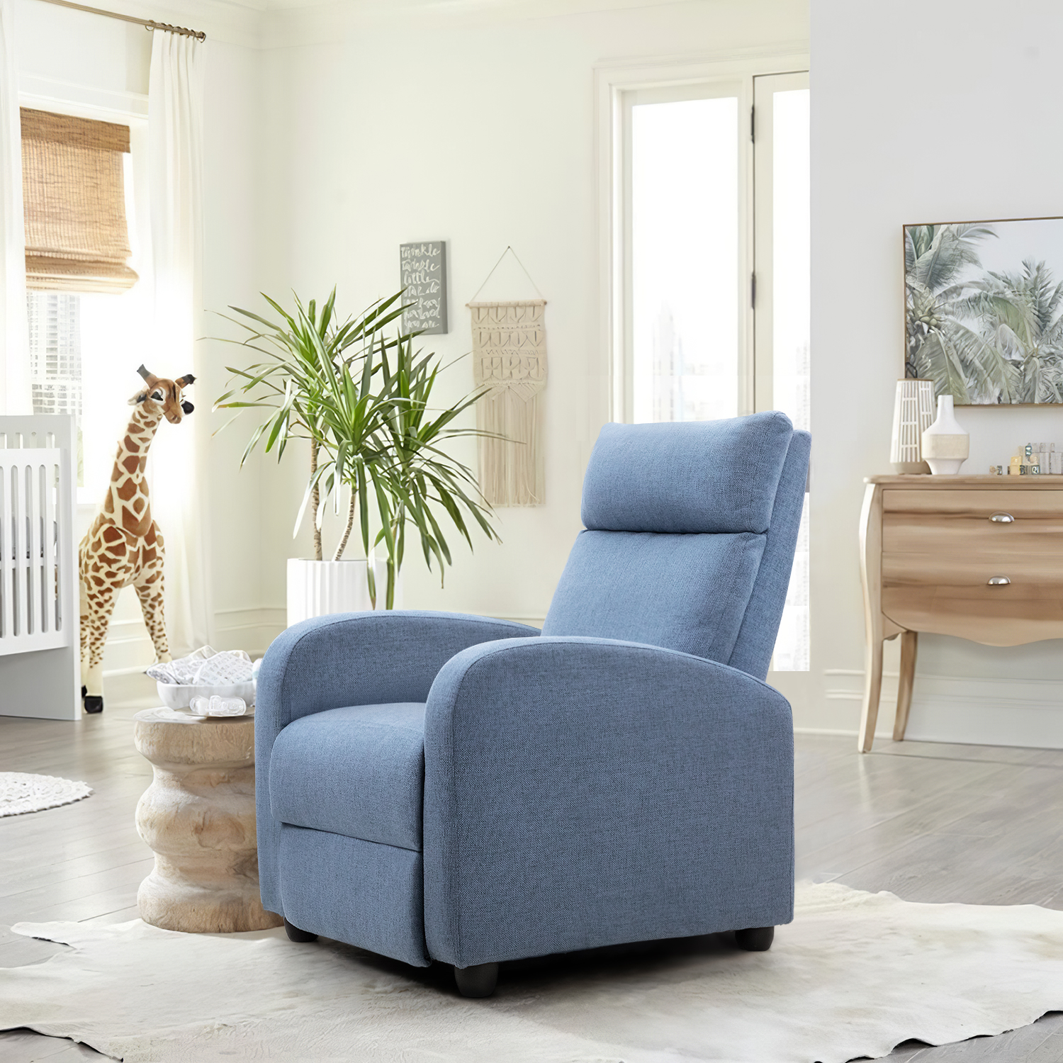 Vineego Home Theater Recliner with Padded Seat and Backrest, Blue Fabric