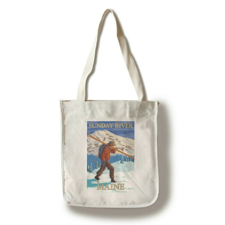 Sunday River, Maine - Skier Carrying Skis - Lantern Press Artwork (100% Cotton Tote Bag - (Best Sunday Carry Bag)
