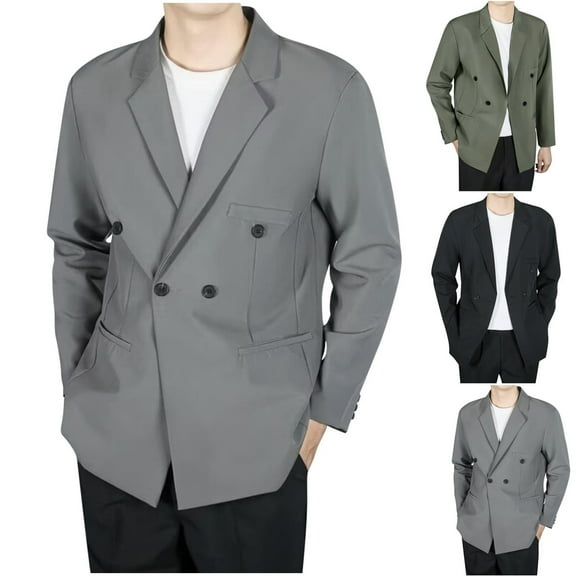BiZtdJrK Dressy Casual Sport Jackets for Men Double Breasted Notched Lapel Long Sleeve Suit Jacket Big And Tall Wedding Guest Blazers Black XXL
