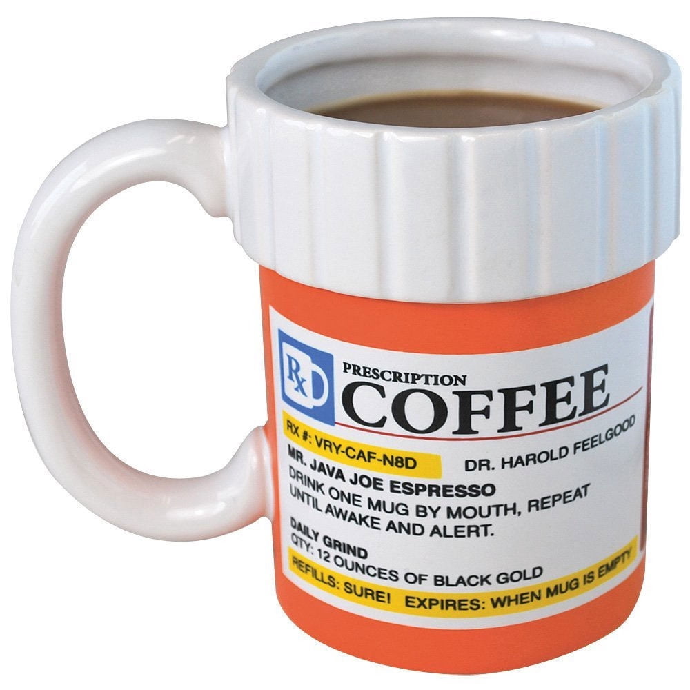 Prescription Mug Pill Bottle Coffee Cup Tea Pharmacy 12oz Rx Big Mouth Toys Gift