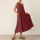 thumbnail image 3 of Vestido Corto para Mujeres Moda de Verano Sólido Cuello en V sin Mangas Bolsillo Plisado Vestido Casual Diario, 3 of 6