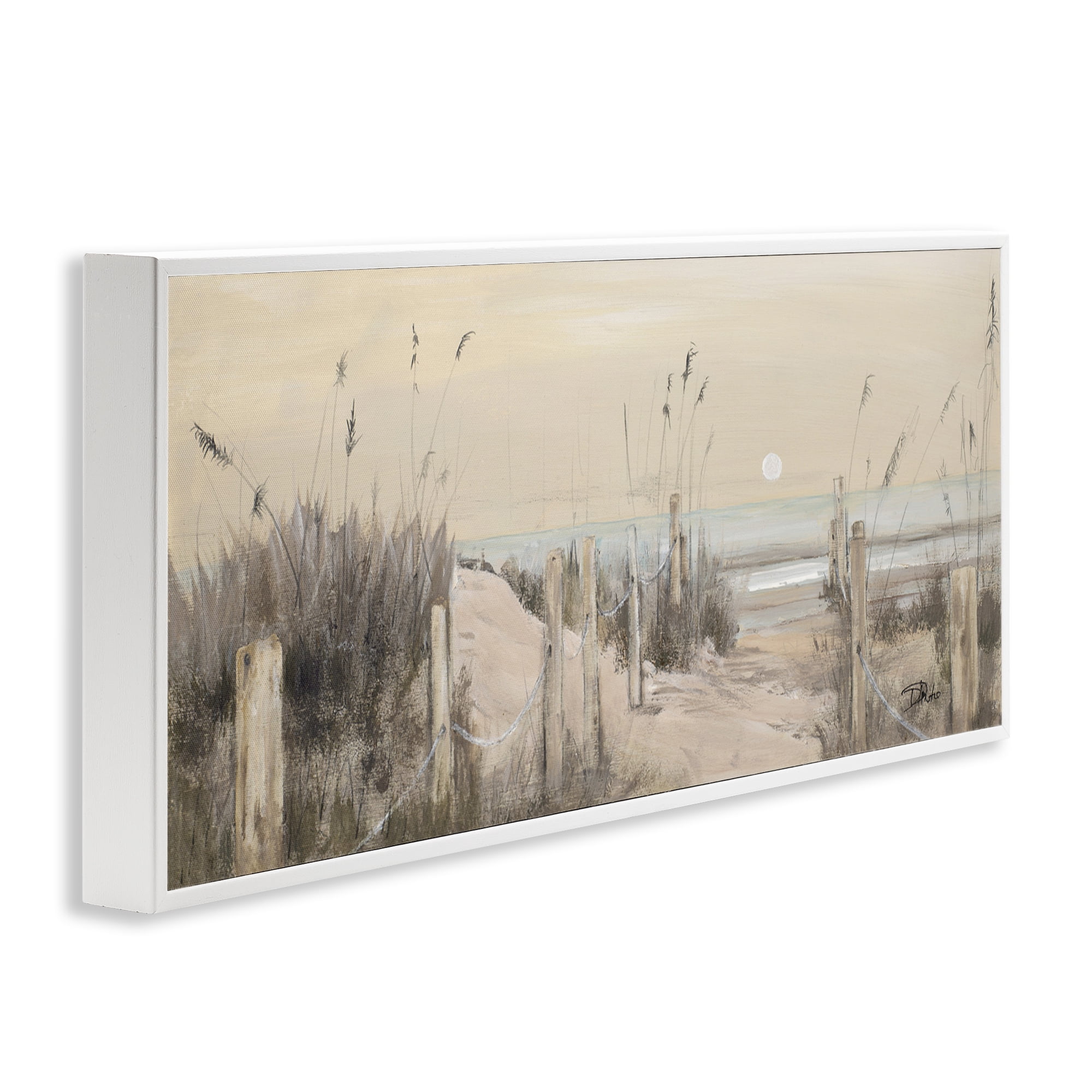 Stupell Industries White Moon Over Ocean Landscape Painting White Framed Art Print Wall Art, 30 x 13