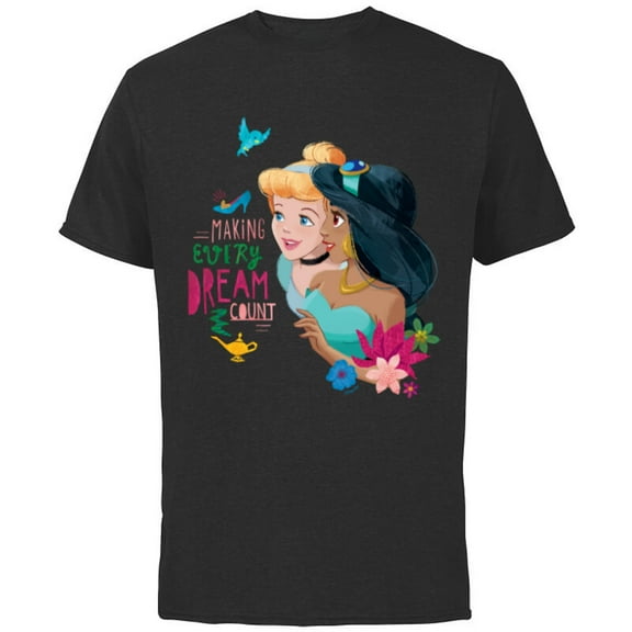 Disney Princess Cinderella Jasmine Making Every Dream Count - Short Sleeve Cotton T-Shirt for Adults - Customized-Black