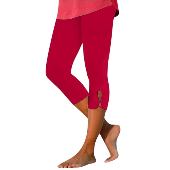 Capris for Women Stretch Pull on Elastic Waist Trendy Leggings 2026 Casual Summer Capri Pants Red M