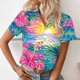 thumbnail image 4 of Karight Beach Vacation Blosue for Women Coconut Floral Tropical Printed Summer Short Sleeve Button Down Hawaiian Shirts, 4 of 7