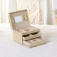thumbnail image 6 of REGALWOVEN 3 Layer PU Leather Jewelry Box Organizer Storage with Mirror for Women Girl Birthday Gift Beige 17.5*14*13cm, 6 of 8