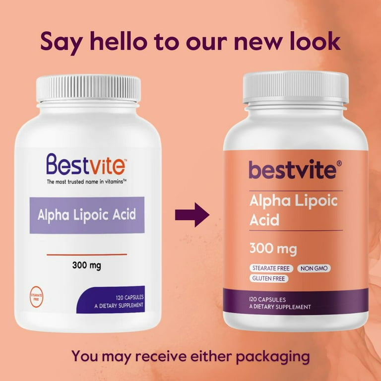 BESTVITE Health Antioxidant Alpha Lipoic Acid 300mg (120 Capsules) - Gluten  Free - Non GMO