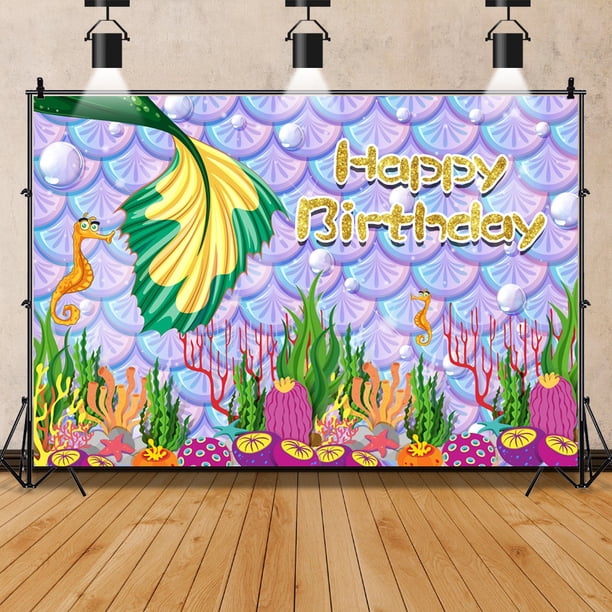 Mermaid Backdrop for Girls Birthday Party Under The Sea Glitter Blue ...