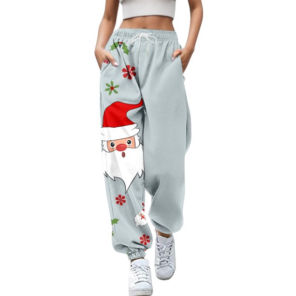Pantalones cargo Mujer Gibobby Otoño e Invierno Casual Moda Navidad Divertido impreso Cintura elástica Gris S