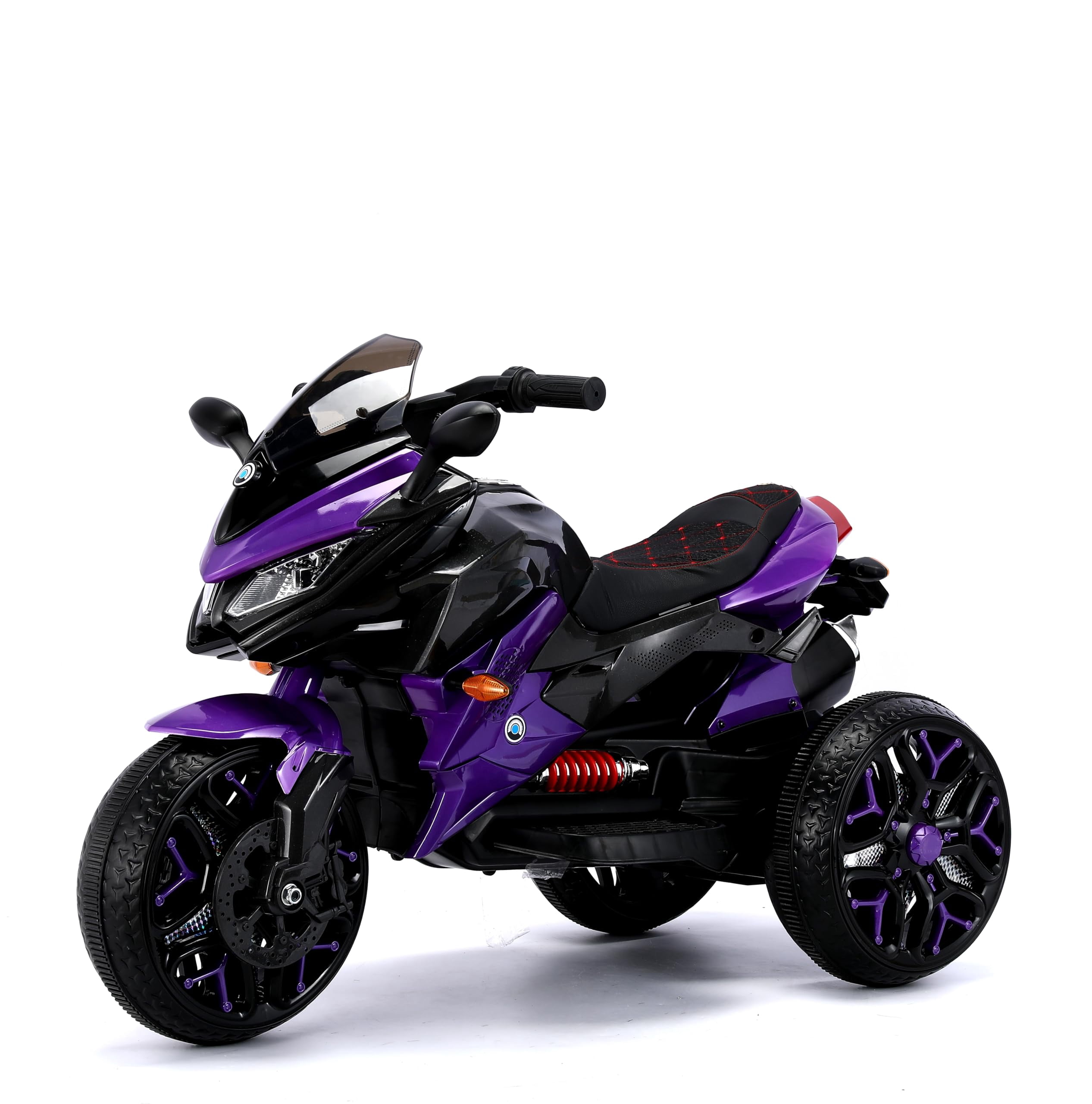 HappyToysWorldKids Electric Motorcycle 3 Wheels, Ride On Toy with App Control & Music, Light-Up Wheels for Boys Girls Ages 3-8, Battery Powered Motorbike with Safety Training Wheels