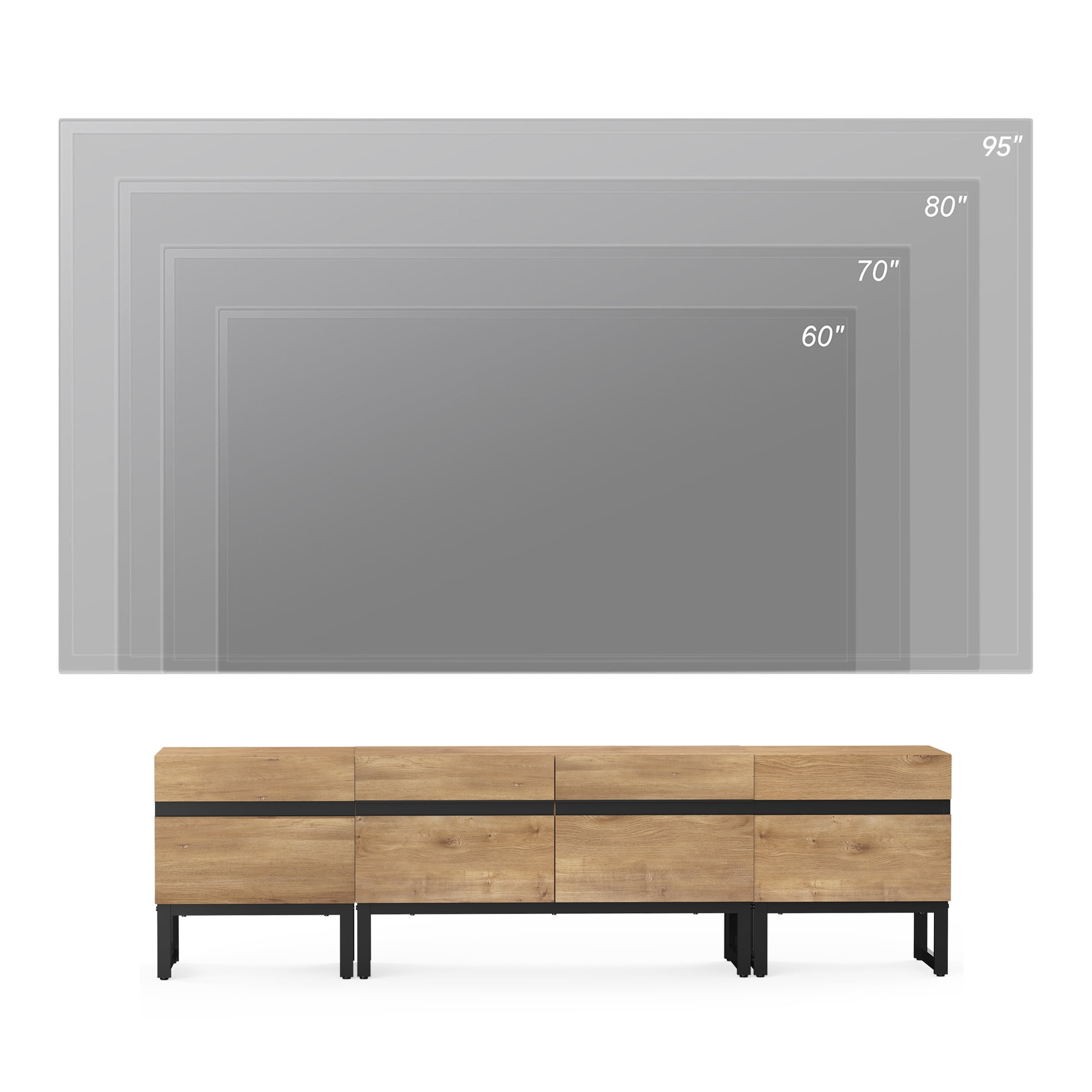 WAMPAT Modern TV Stand for TVs up to 70 inch TV, 3 in 1 Entertainment Center TV Console with Storage Cabinets and Metal Base,Media Console for Living Room, Oak,71''