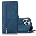 thumbnail image 1 of SaniMore iPhone 14 Pro Max Business Case (6.6" 2022), Zipper Wallet + Magnetic Clasp + Card Slots + Flip Kickstand + Wrist/Crossbody Strap [Shockproof Anti-fall] Full-body Protective Shell, Blue, 1 of 7