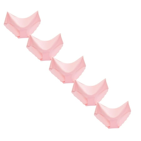 

Womens Underwear Brief Non Trace Ice Silk Breathable Midwaist Solid Color Panties5PC