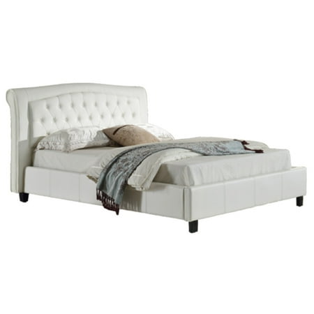 California King Size Platform Bed With On Tufted Headboard White California King Size Platform Bed With On Tufted Headboard White