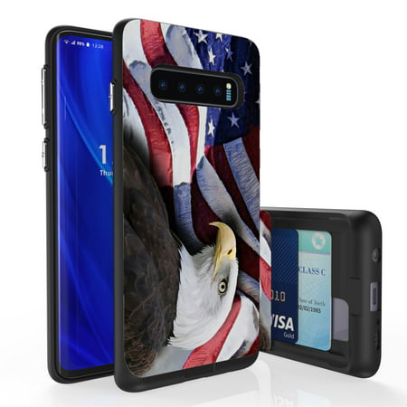 Galaxy S10 Case, PimpCase Slim Wallet Case + Dual Layer Card Holder For Samsung Galaxy S10 [NOT S10e OR S10+] (Released 2019) Usa Flag Bald
