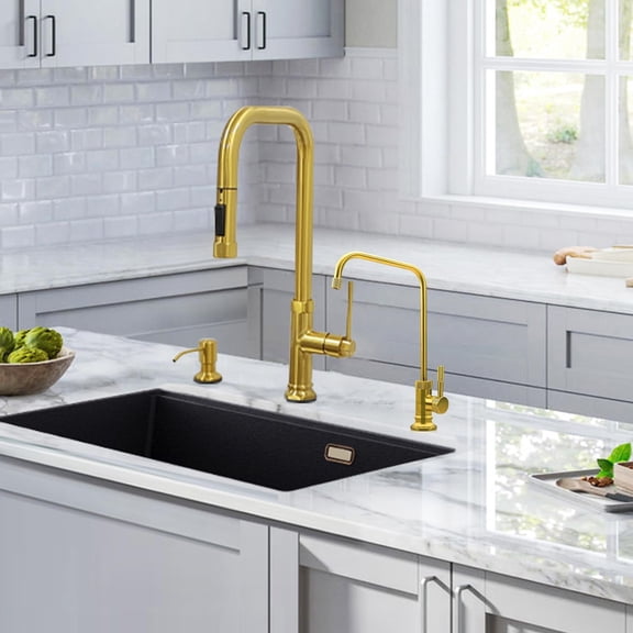 Water Filter Faucet, Drinking Water RO Faucet for Kitchen Sink, Gold Lead-Free Reverse Osmosis Faucet 360-degree Rotation, 304 Stainless Steel, Non-Air Gap
