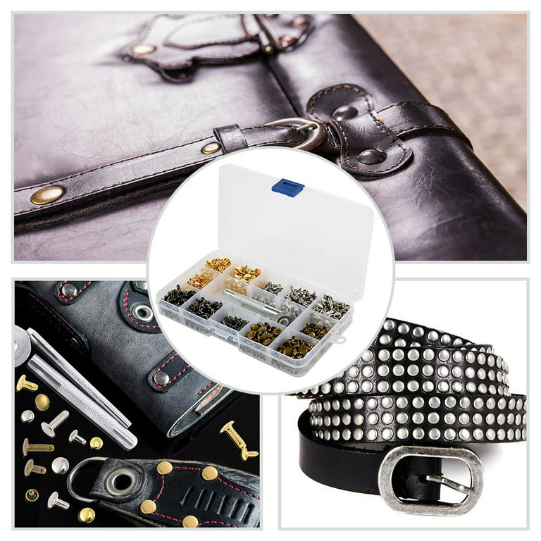 uxcell 480 Set Leather Rivets Kit 4 Colors 3 Sizes Metal Studs Double Cap  Rivet with 3PCS Setting Tools Rivets for Leather Fabric Repair Decoration