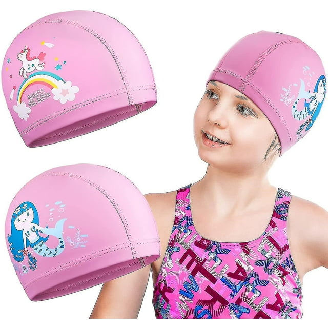 2 piezas de gorros de natación para niños, compatibles con niños, bebés, niños, niños y niñas, gorro de baño impermeable para niños, largo y