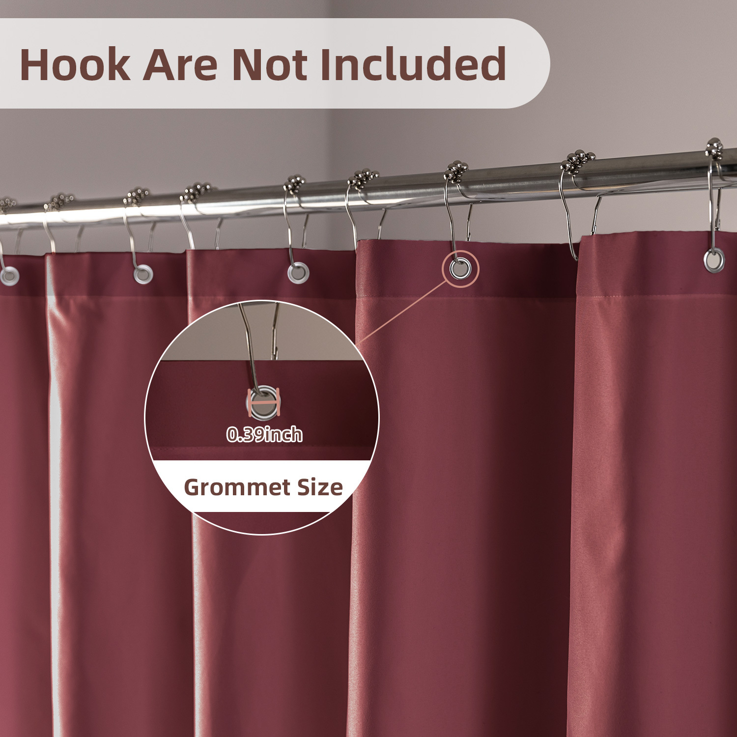 Yiannan Waterproof Fabric Shower Curtain Liner with 3 Magnets,Machine Washable，Mold Resitant,72x72inch,Burgundy