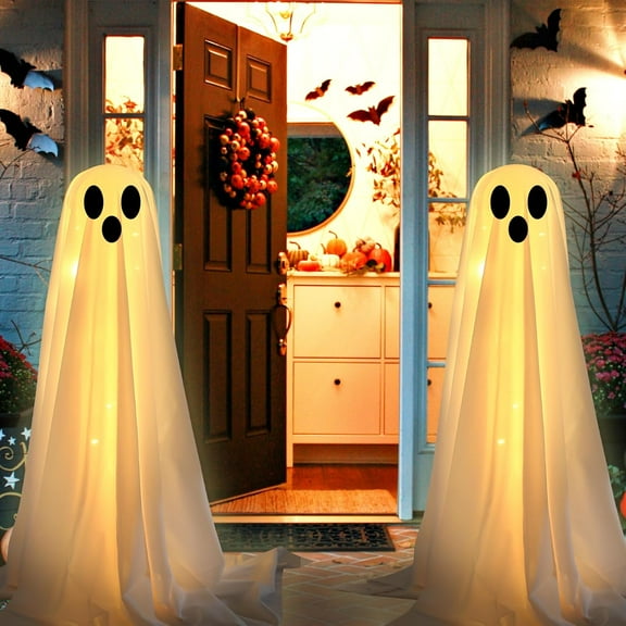 Halloween Ghost Lights Decorations Outdoor Indoor Light Up Ghost-Lighted Spooky Ghost Decor with LED String Lights for Home Outside Porch Garden Yard Lawn Party Decorations