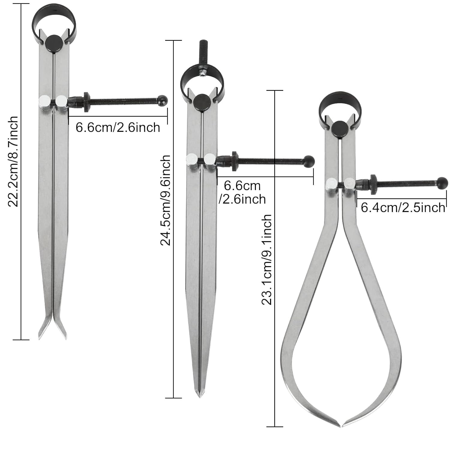 3Pcs 8 Inch Long Spring Caliper Set, Carbon Steel Outside Divider Caliper Compass, Calipers Measuring Tool for Wood Turning Lathe Projects