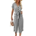 thumbnail image 5 of Women Casual Solid V Neck Short Sleeve Button Pocketed Wide Leg Jumpsuits Romper With Belt Womens Jumpsuits And Rompers Elegant Comfy Jumpsuits Romper Long Sleeve Rompers with Open Legs by Body Denim, 5 of 8