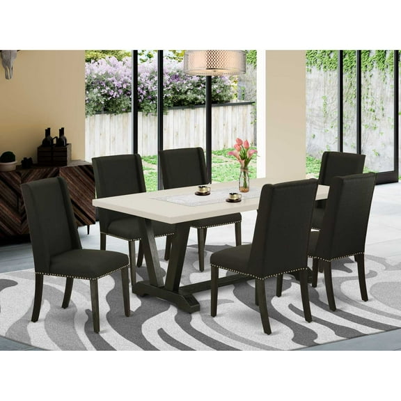 East West Furniture V627FL624-7 - 7-Piece Dinette Set - 6 Padded Parson Chairs and a Rectangular Dinner Table Solid Wood Frame