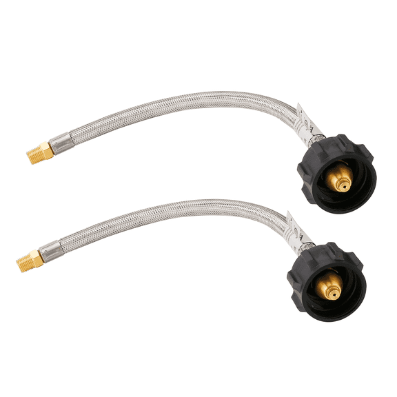 Roastove, 15 Inch, Stainless Braided RV Propane Hose Connector, 2 Pack