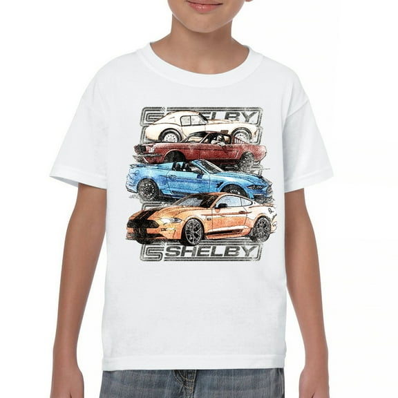 Shelby Cars Sketch Youth T-shirt Mustang Racing American Muscle Car GT500 Cobra Performance Powered by Ford Kids