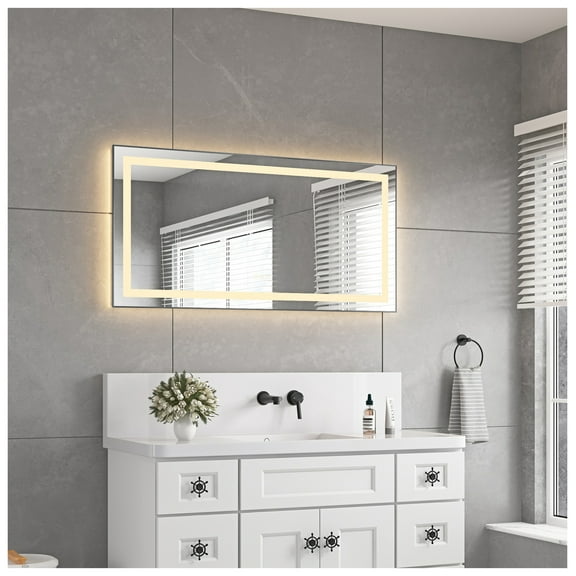 LED Bathroom Mirror 24x36 inch, Front & Backlit Vanity Mirror - Wall Mounted with Aluminum Frame, Anti-Fog, Dimmable, 3 Color Temperatures
