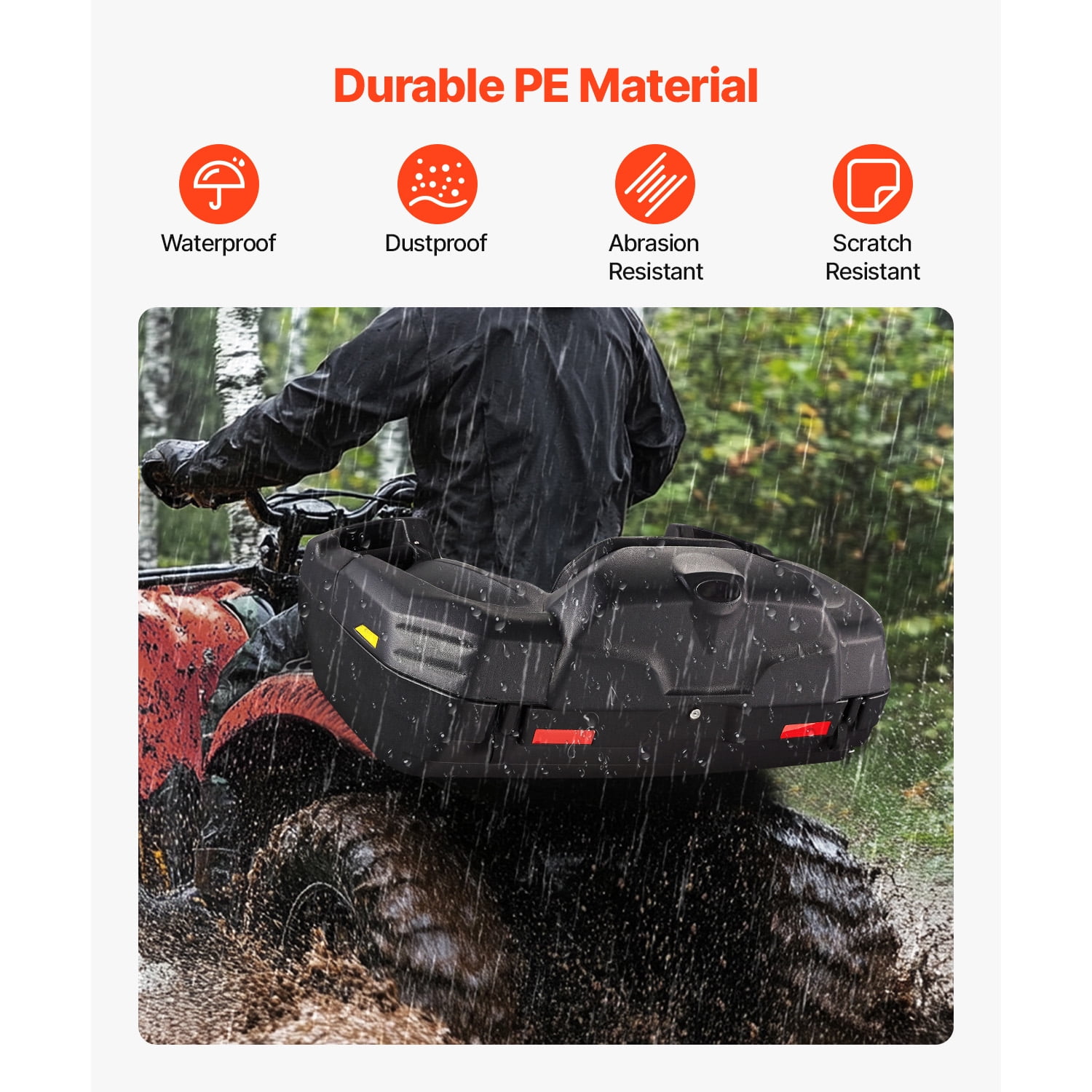 KFFKFF 95L ATV Rear Storage Box with Seat and Backrest, Durable Waterproof LLDPE Lockable Cargo Box for Rear Racks, Suitable for ATV, UTV, and Can-Am Vehicles
