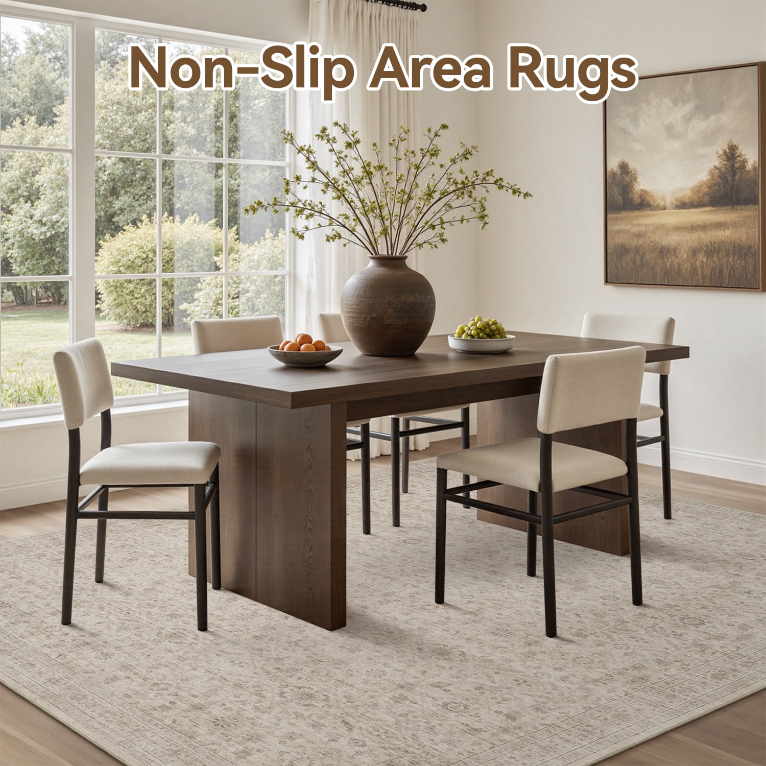 SIXHOME 8'x10' Vintage Distressed Area Rug Soft Washable Non-Slip Carpet American Classic Retro Rug with Geometric Rugs for Living Room Bedroom Neutral Home Decor Beige