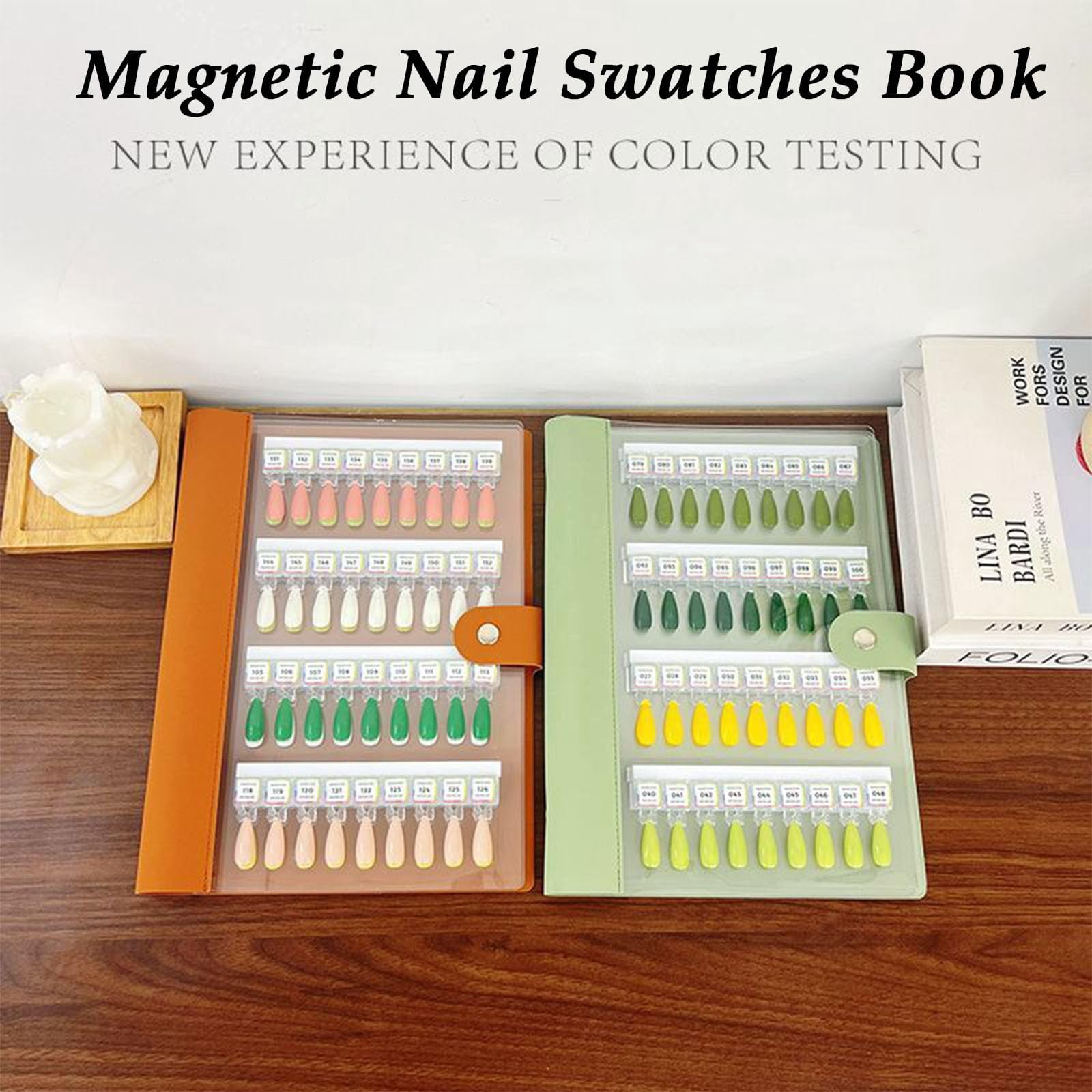 Magnetic Nail Swatches Book, 2025 New DIY Separable Magnetic Tips Nail Color Swatchs Easy Preview & Storage (Apricot, 180 colors)