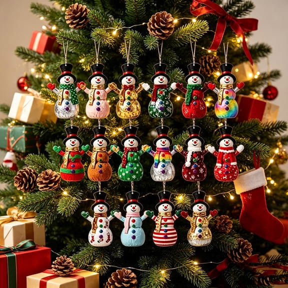 32PCS Christmas Ornaments Hanging Flat Snowman Pendants for Christmas Tree Decorations
