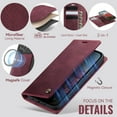 thumbnail image 4 of Case for iPhone 17 Pro, PU Leather Wallet Flip Case with Card Holder RFID Blocking, Magnetic Detachable Shockproof Phone Cover Wireless Charging Compatible for iPhone 17 Pro (6.3 inch), 4 of 9