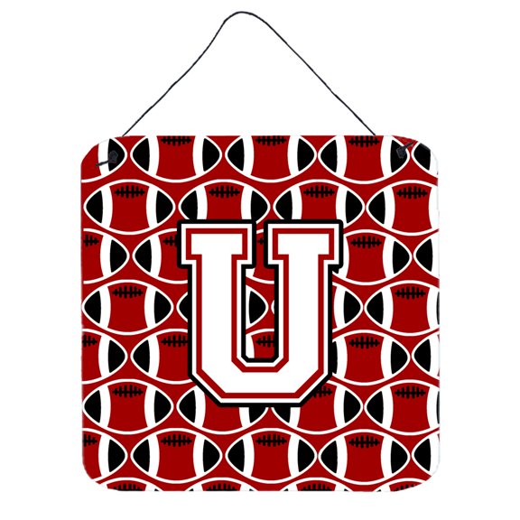 Letter U Football Cardinal and White Wall or Door Hanging Prints