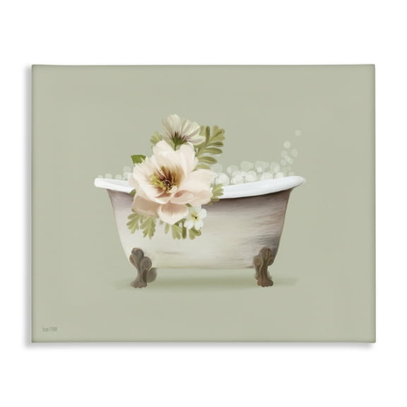 Stupell Industries Soft Blooms Bubble Bath Bath & Laundry Painting Wrapped Canvas Art Print Wall Art, 20 x 16