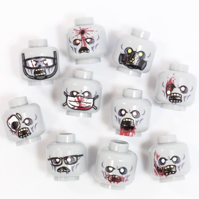 BrickTactical Paquete de Cabezas Zombie V2, 10 cabezas personalizadas para minifiguras
