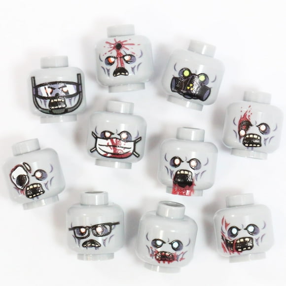 BrickTactical Paquete de Cabezas Zombie V2, 10 cabezas personalizadas para minifiguras