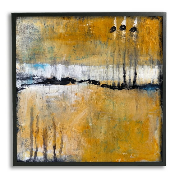 Urban Yellow Black Paint Abstraction Industrial Shapes Abstract Framed Art Print Wall Art, 17x17