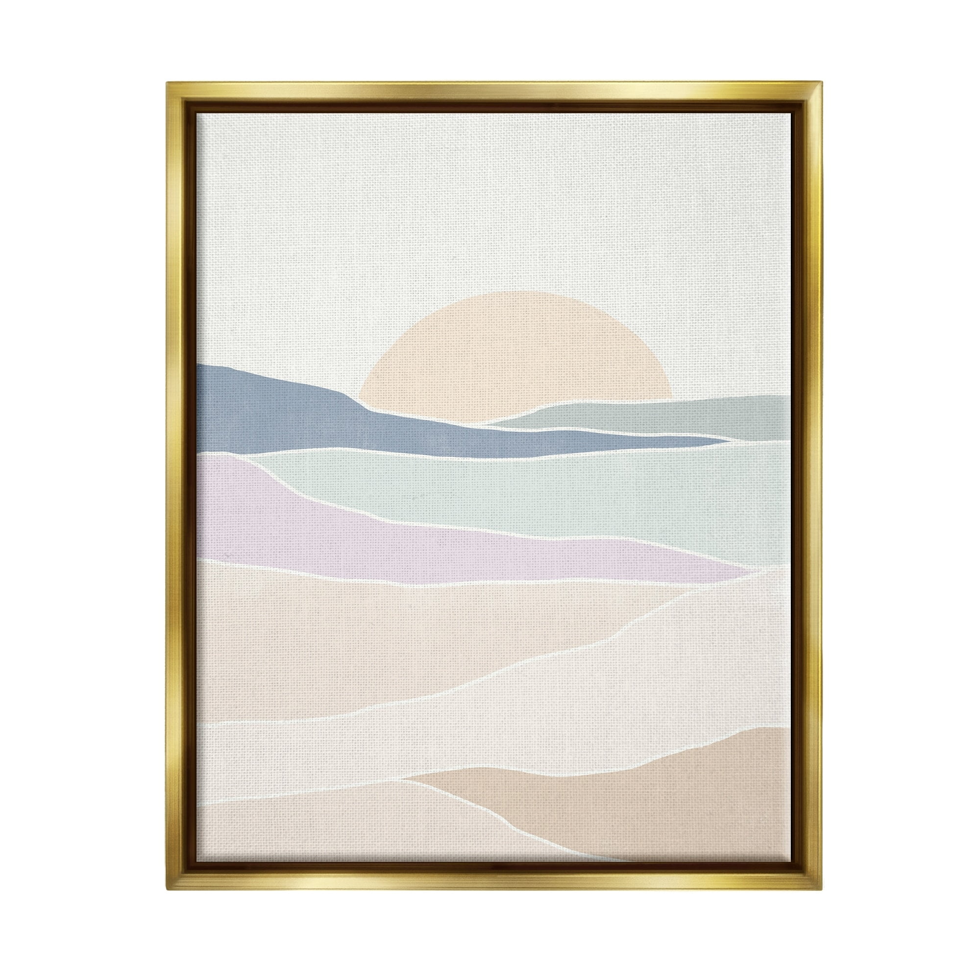 Stupell Industries Geometric Sunrise Shapes Boho Landscape Desert Hills Graphic Art Metallic Gold Floating Framed Canvas Print Wall Art, Design by June Erica Vess