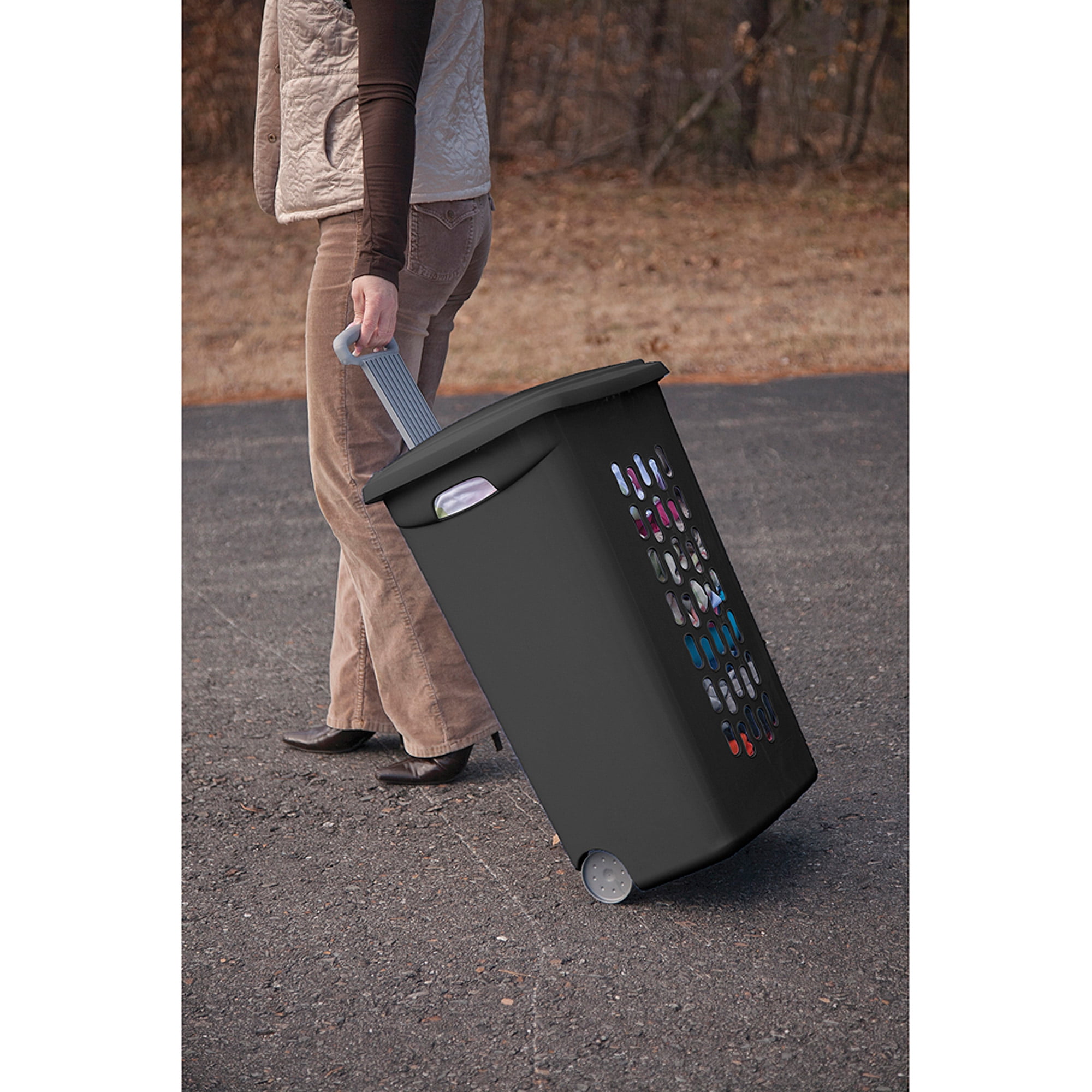 Sterilite Wheeled Laundry Hamper Black Available in Case of 3 or