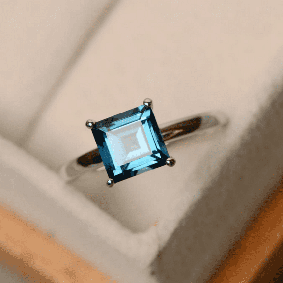 Princess cut london Blue Topaz Wedding Solitaire ring in 925 Sterling Silver - Proposal Promise Ring For Her